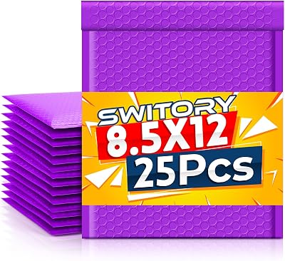 Switory 25 Pcs Purple Poly Bubble Mailers A4 Padded Envelopes 21.6x28cm