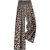 RoseSeek Women's Leopard Print Wide Leg Paperbag Pants Elastic High Waisted Casual Loose Trousers