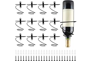 Yimerlen 12 Pcs Spiral Wine Wall Holder, Wall Mounted Wine Rack, Metal Wine Bottle Display Holder for Wine Storage Wall Wine Theme Decor, Black (Downward Style)