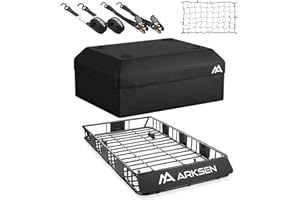 ARKSEN 64 x 34 x 6 Inch Universal Roof Rack with Extension, 600D Waterproof Bag, 2 Ratchet Straps&Net, 150 LBS Capacity Heavy Duty Rooftop Cargo Basket for SUV, Truck, RV, Pickup