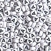 300pcs Round Letter Beads A 4x7mm Acrylic White Alphabet Beads Bulk for Bracelets Making Jewelry Keychains Sunglasses DIY