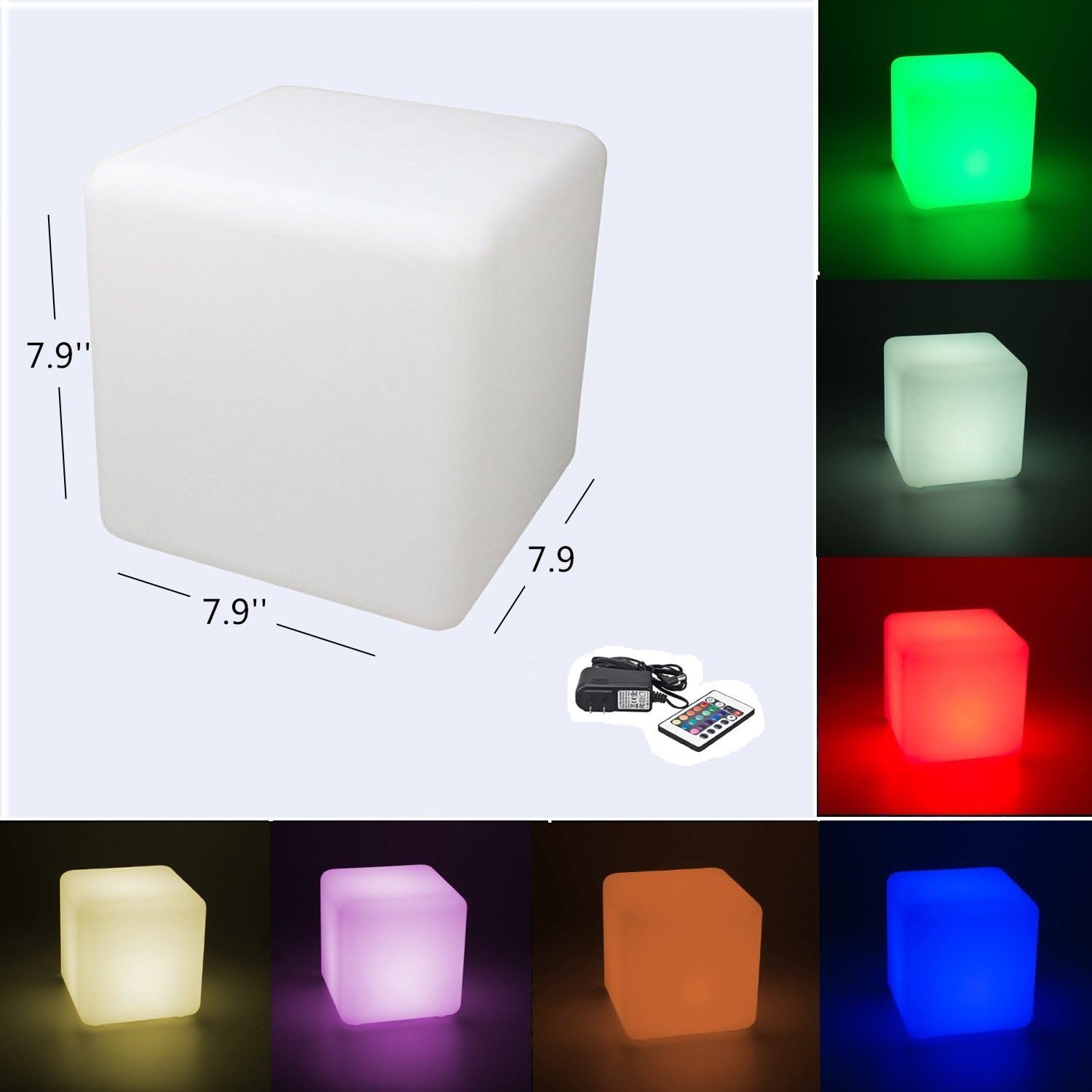 CoolQing Waterproof Floating 20cm/7.9inch LED Cube Lights, RGBW Color Changing Night Cube Table Lamp, Ideal for Indoor & Outdoor Path Garden Party Pool, Perfect as Children Novelty Gifts (20cm/7.9")