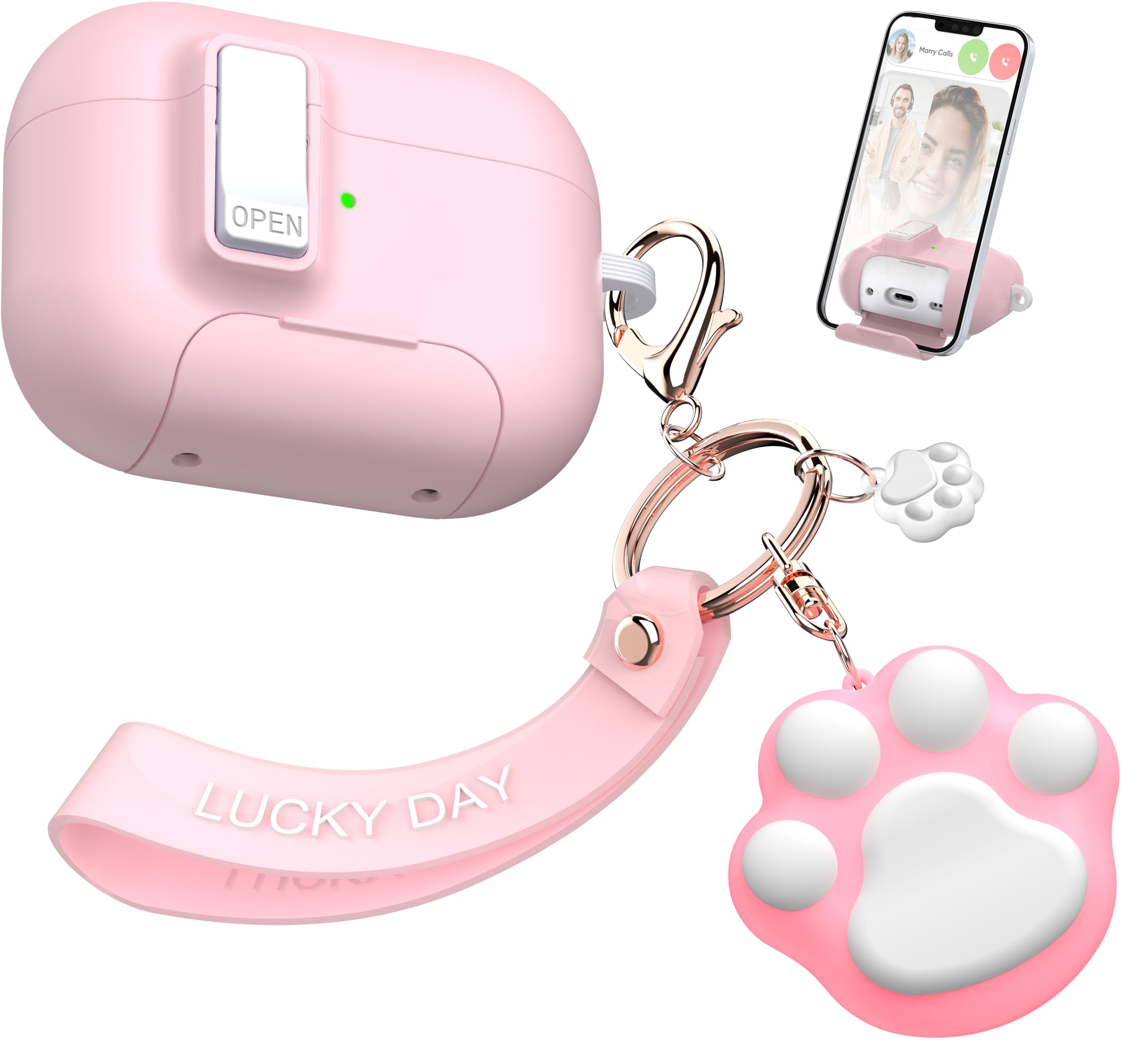 Photo 1 of MHYALUDO AirPods Pro 2nd/1st Generation Case with Cleaning Kit, Anti-Slip Adjustable Kickstand, Anti-Fingerprint Coating & Precision, Full Drop Protection Cover with Cute Keychain, Pink