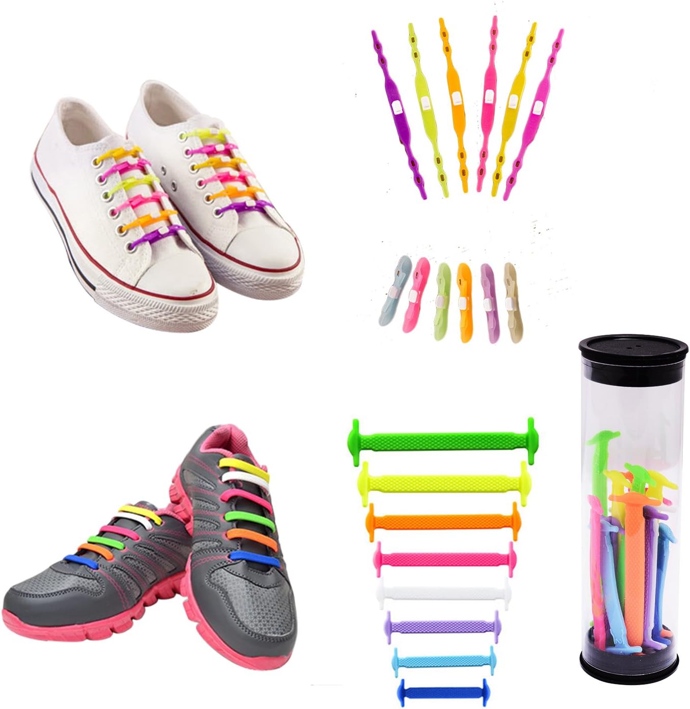haomiao No Tie Shoelaces-Elastic Shoelaces for Kids and Adults -Waterproof Silicon Elastic Shoe Laces Flat Running Shoe Laces for Sneakers Board Shoes Casual Shoes and Boots