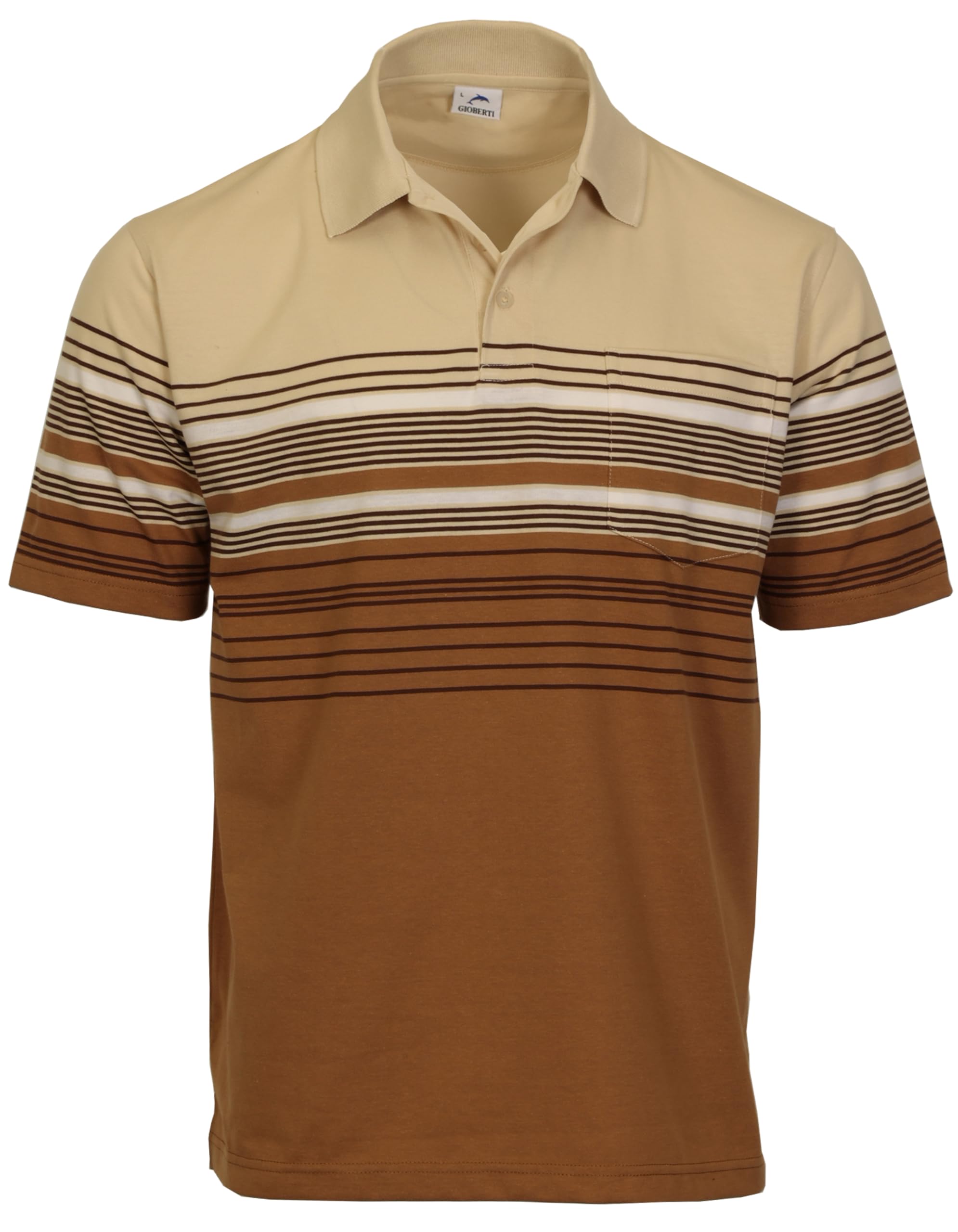 Gioberti Mens Striped Polo Shirt with Pocket - Yarn Dye, Ivory, 2X-Large Image