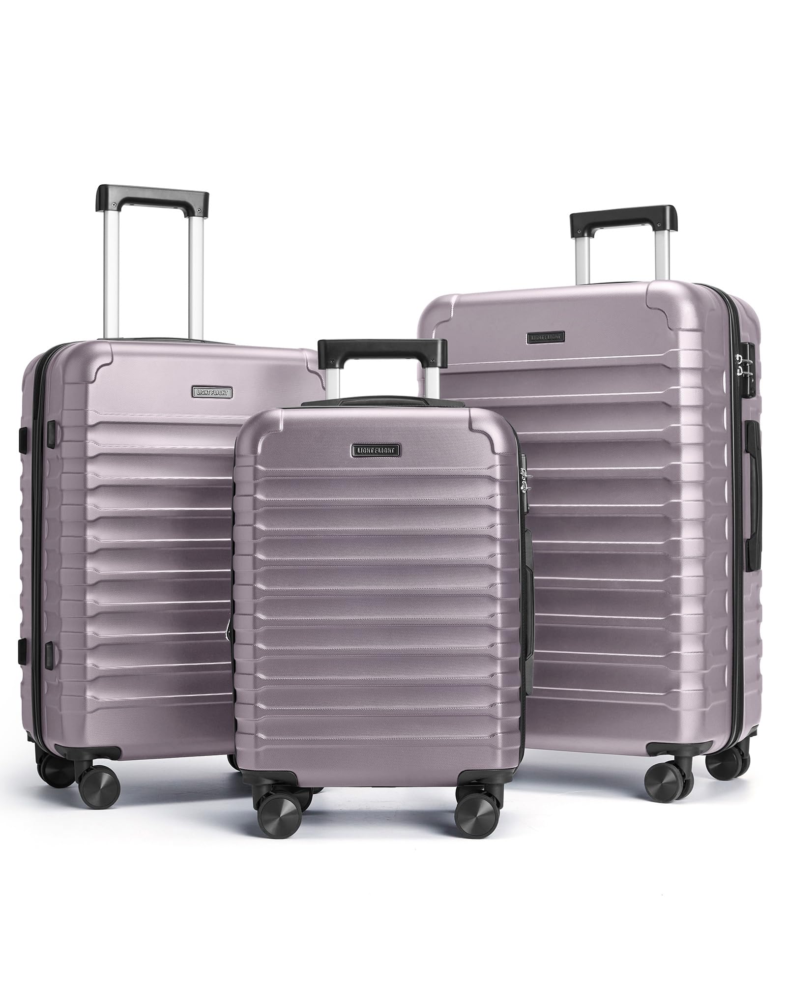 LIGHT FLIGHT Luggage Sets, 3 Piece Durable Suitcase Set with Spinner Wheels, 3 Pcs Hardside Lightweight luggage with TSA Lock, Large Checked Travel Suitcases, 20/24/28 Inch, Rose Purple Image
