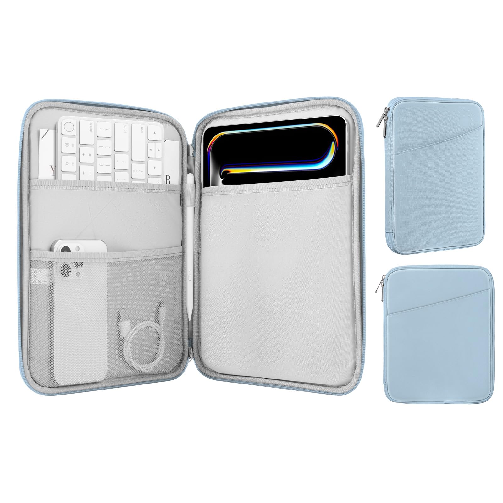 MoKo 9-11 Inch Tablet Sleeve Case, Fits 11inch iPad Air M3, iPad A16 2025, Pro 11 M4, iPad 10/9/8/7th, Galaxy Tab S9/S8/A8/A7, Protective Bag Carrying Case with Pocket, Misty Blue