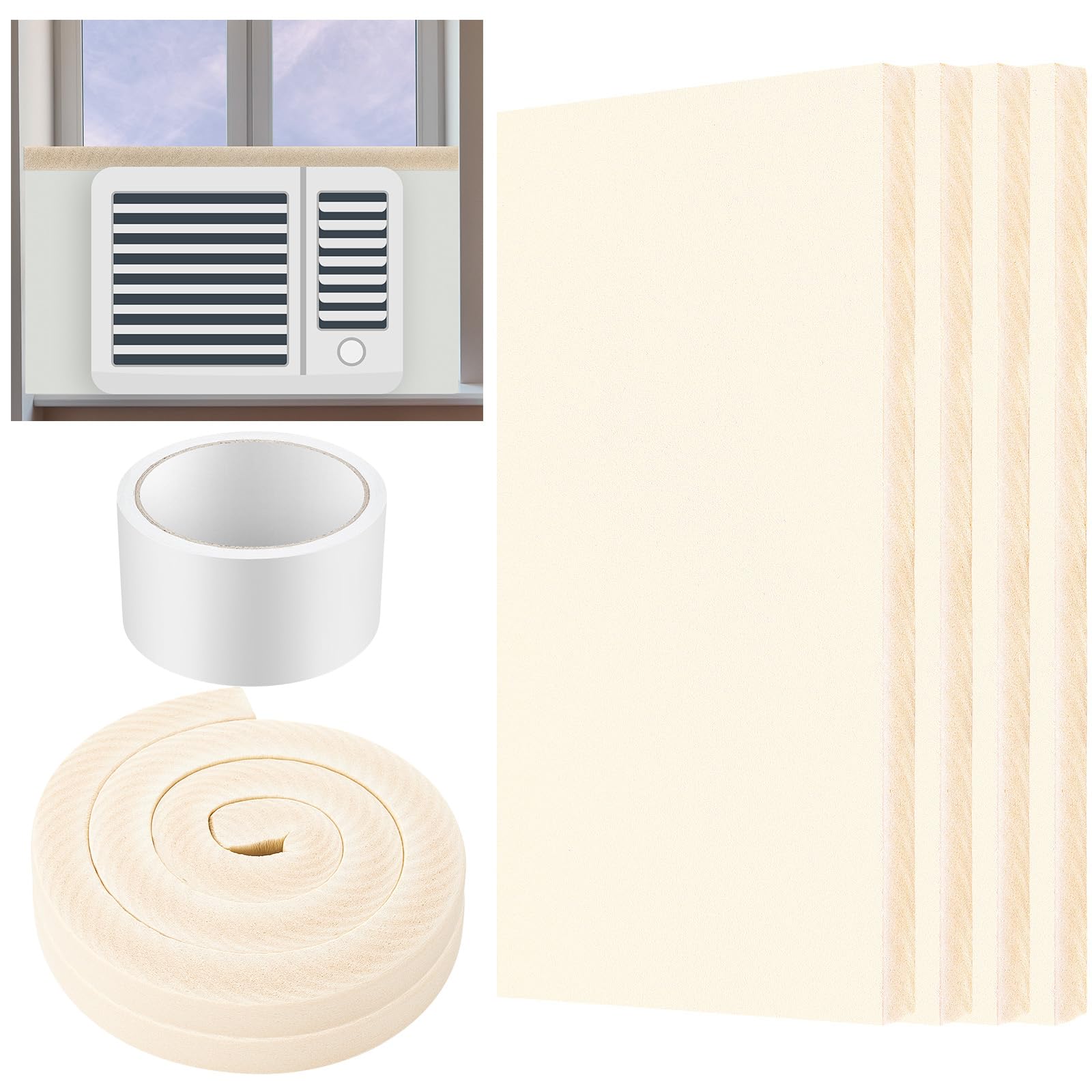 Photo 1 of Pangda 4 Pcs Pcs 17 x 9 x 7/8 Inch Window Air Conditioner Insulated Foam Panels Insulation Winter Ac Side Surround Panels Kit with Top Seal Strip for Summer and Winter Indoor (White)