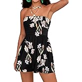 STOLKISS Women Summer Casual Strapless Rompers Tube Top Shorts Jumpsuit Sleeveless Off Shoulder Sexy Beach Romper with Pocket