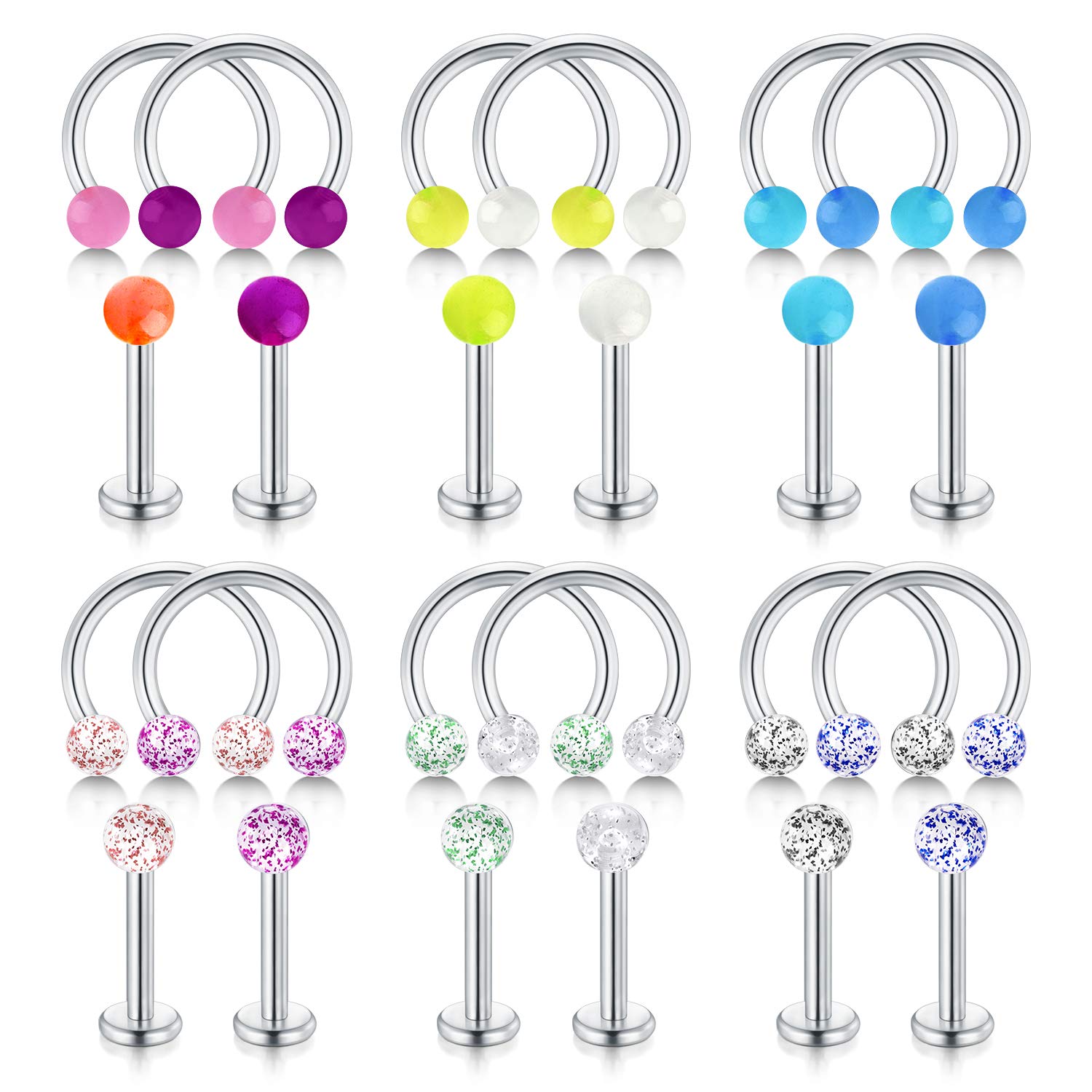 LAURITAMI Helix Tragus Earrings Studs Rings Surgical Steel 8mm 16G Flat Back Barbell Horseshoe Hoops Cartilage Labret Earring Piercing Jewellery
