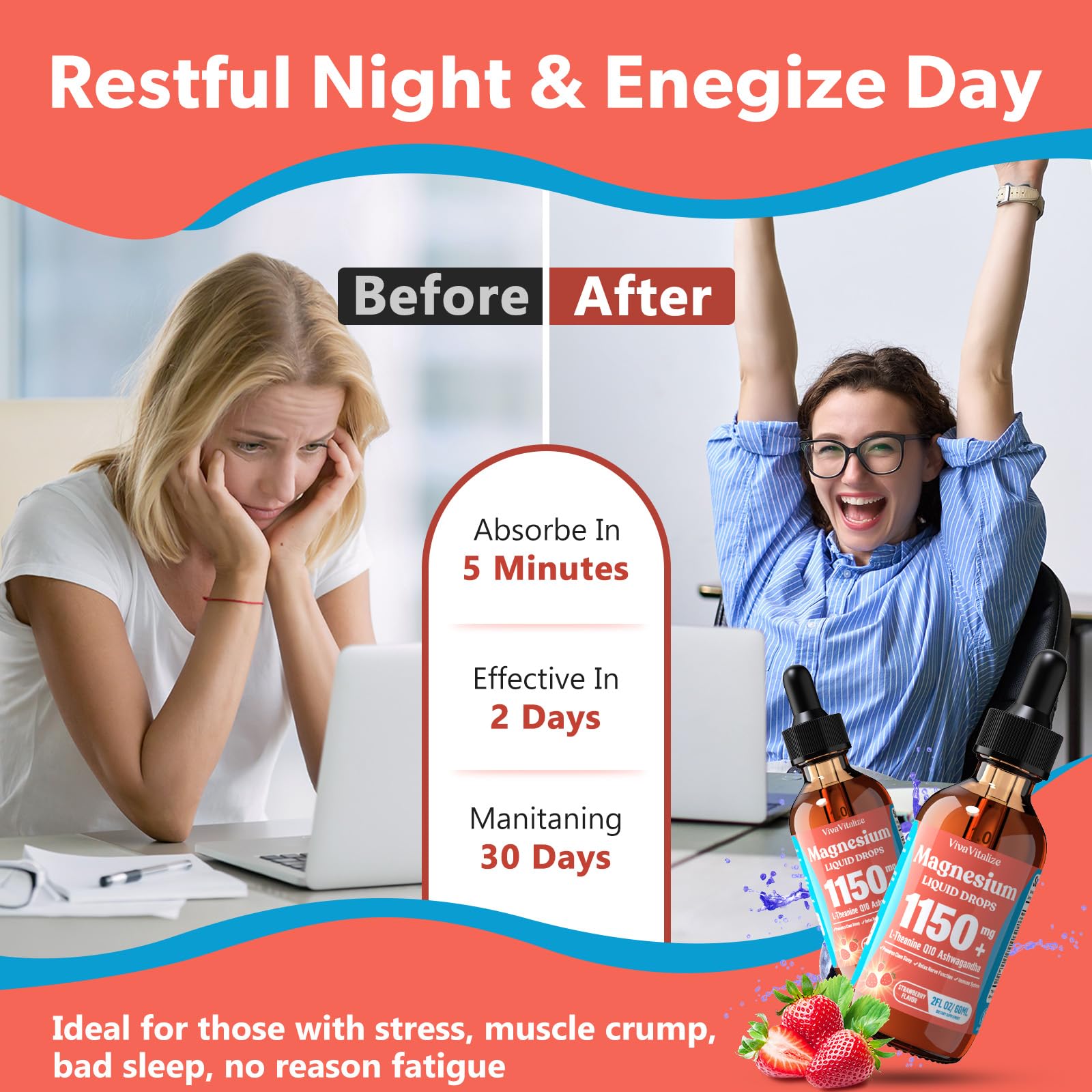 Magnesium Glycinate Liquid, Triple Magnesium Complex Liquid Drop, Magnesium Taurate & Citrate Liquid for Adults Calm Stress Support, Muscle Relaxation, Good Sleep