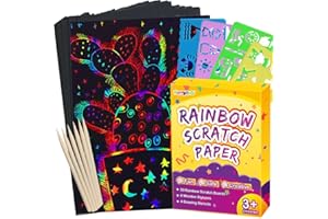 FUNNYB&G Rainbow Scratch Paper Art for Kids - 200 Pcs Magic Rainbow Scratch Paper Off Set Scratch Crafts Arts Supplies Kit Pa