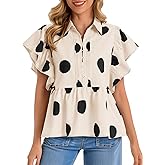 Cicy Bell Womens Polka Dot Babydoll Tops Peplum Ruffle Cap Sleeve Blouses Summer Casual Half Button Up Shirts