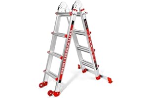 Wolec Ladder, A Frame 4 Step Extension Ladder, 13.5FT Little Giant Ladder with Stabilizer Bar & Wheels,330 lbs Capacity Telescoping Ladders for Home or Outdoor Work(Red)