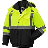 Ubon High Visibility Winter Safety Jackets for Men, Waterproof Reflective Hi Vis Construction Worker Jacket for Cold Weather