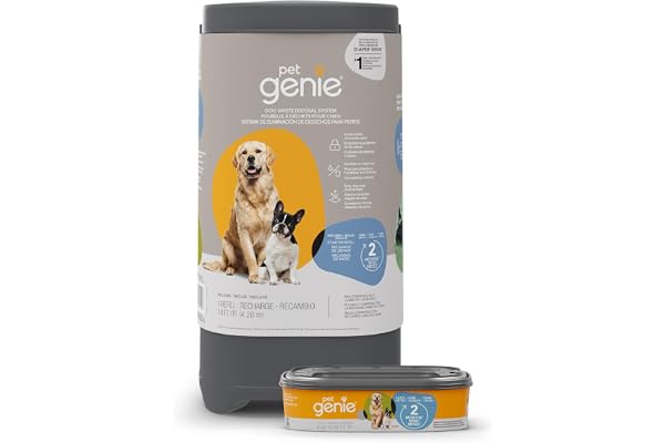 Pet Genie Dog Waste System | Odour-Control Trash Can with Locking Lid for Easy Clean-Up | Includes 1 Refill