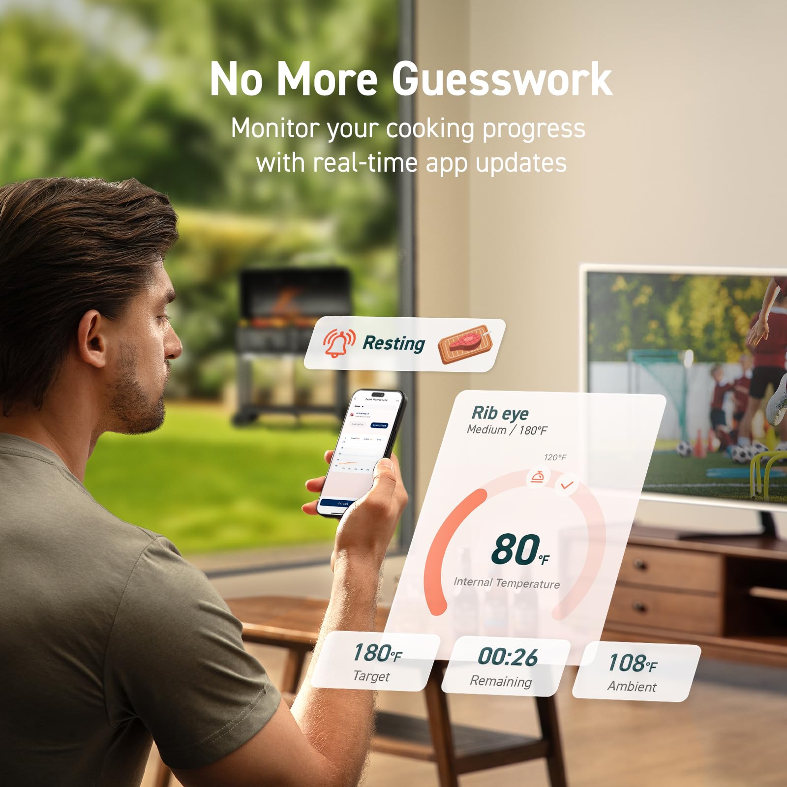 COSORI Wireless Meat Thermometer Digital, Bluetooth Food Thermometer for Grill, Smoker, Oven, Air Fryer for Turkey, Chicken, Steak, Gifts for Men, 90+ Recipes in Free App