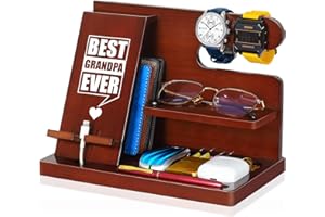 PRINLUCK Grandpa Gifts, Fathers Day Grandpa Gifts, Wood Phone Docking Station, Fathers Day Birthday Christmas Stocking Stuffers from Grandkids, Nightstand Organizer