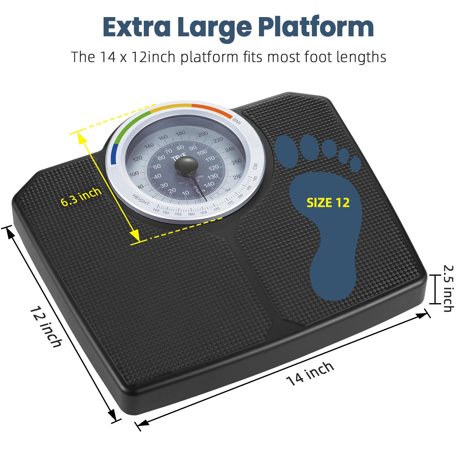 Analog Scale for Body Weight, Mechanical Bathroom Scale, Analog Scale for Body Weight, 150kg/330lb, Dial Scale with Wider and Thicker Anti-Slip Platform, Simple Calibration, No Required Battery