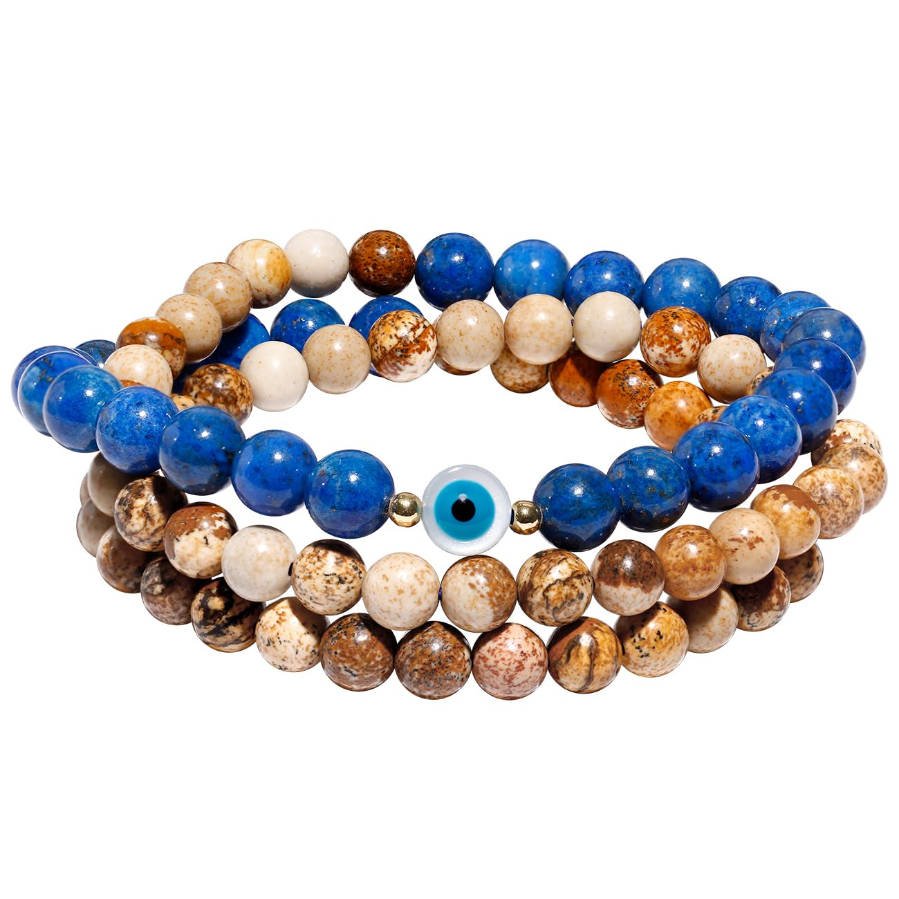 XHUUU Wrap Picture Jasper/Lapis Lazuli Beaded Bracelets for Women and Men Stretch Evil Eye Bracelets Good Luck Protection Jewelry Unisex