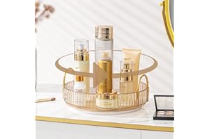 Weidace 360 Rotating Makeup Organizer for Vanity, Bathroom Countertop Organizer Spinning Perfume Organizer, High-Capacity Cosmetic and Skincare Dresser Make Up Holder Rack (1 Tier, Gold)