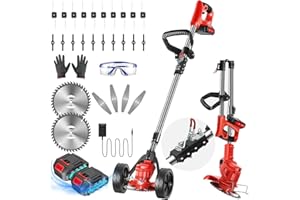 TVDUGIM Cordless Weed Wacker, Electric Weed Eater Battery String Trimmers Edger Lawn Tool Bush Pruner 2.0Ah Battery Powered Grass Edger Foldable Stick Electric Mower w/Wheels