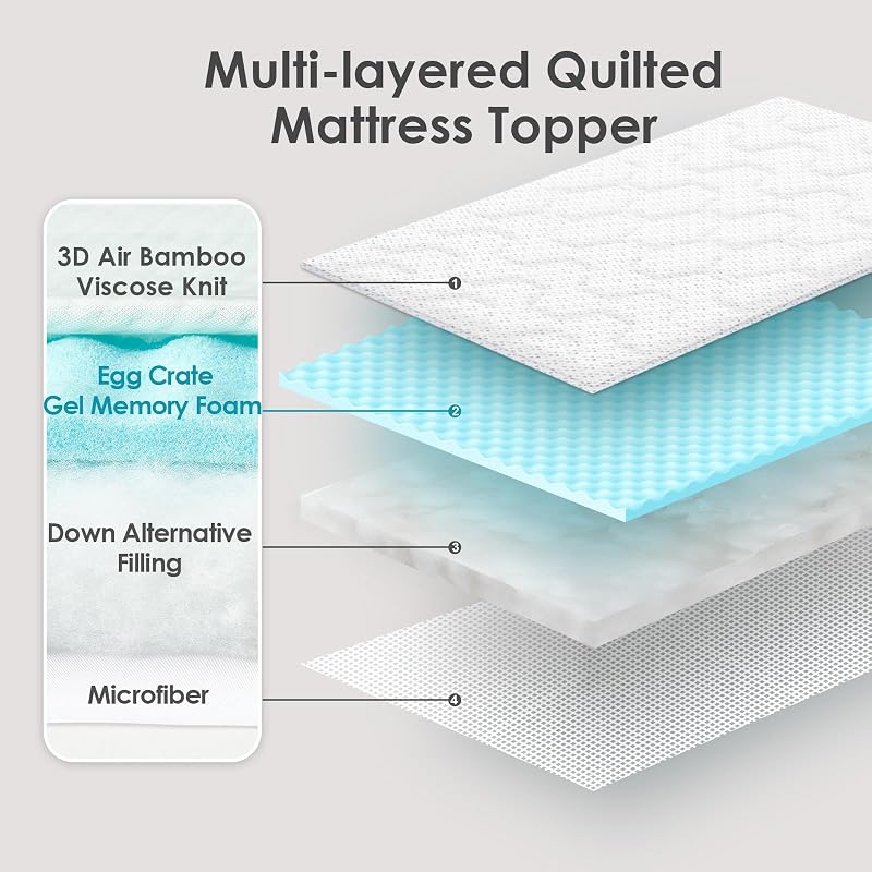 Topper viscoelástico 135x190 3cm, Topper de colchão em viscose de bambu, Toppers de colchão em espuma viscoelástica, Topper de colchão em gel respirável, branco