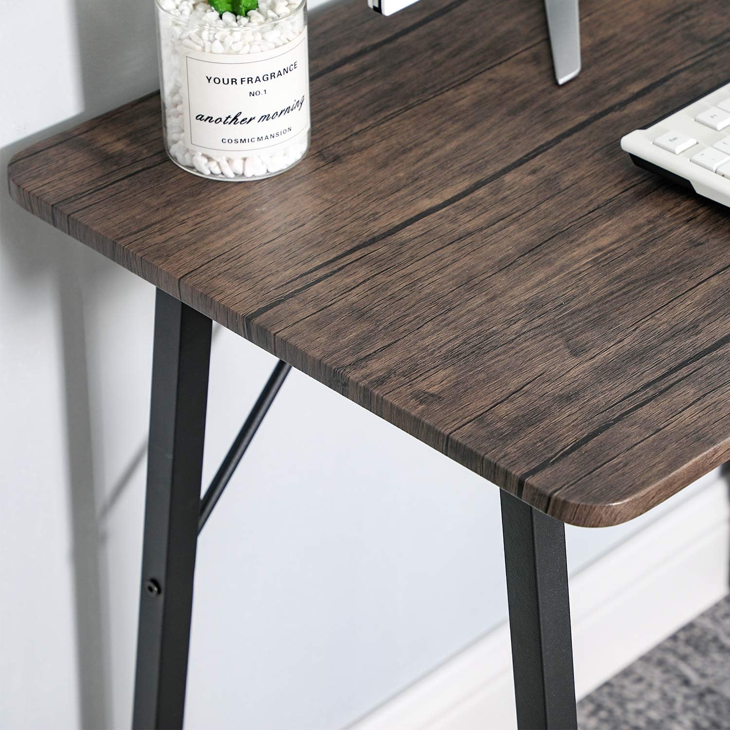 Office Computer Desk Modern Study Writing Table Small Kids Desk Home Wood Work Desk with Metal Legs Industrial Tiny Desk for Bedroom, 39.4 x 18.9 x 29.1 inch Walnut Brown: Kitchen & Dining