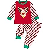 GGBNOMER Toddler Baby Boy Girl Christmas Outfit Striped Santa Embroidered Sweatshirt Elastic Pants Set Fall Winter Clothes