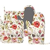 LONSANT Wildflowers Floral Oven Mitts Pot Holders Set Silicone Heat Resistant Botanical Floral Oven Mitts and Hot Pads Potholders Non-Slip Oven Gloves for Cooking Baking Grilling BBQ