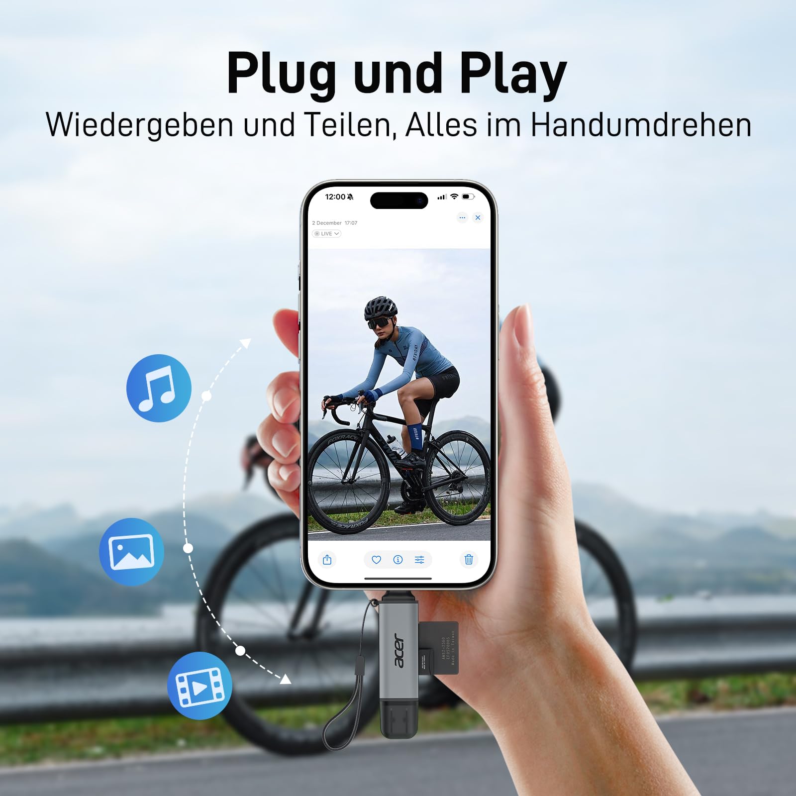 acer SD Kartenleser, Dual USB 3.0 USB C Stecker Kartenlesegerät, Aluminium OTG Adapter SD Card Reader Speicherkartenleser für SD/Micro SD/TF/SDHC/SDXC, iPhone 17 16 15 Serie, Android/Windows/macOS. 4