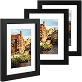 AUEAR, 6x8 Picture Frames Set of 3, with Mat for 4x6 or 6x8 without Mat, Engineered Wood Photo Frames with Plexiglass, for Wall or Tabletop Display (Black)