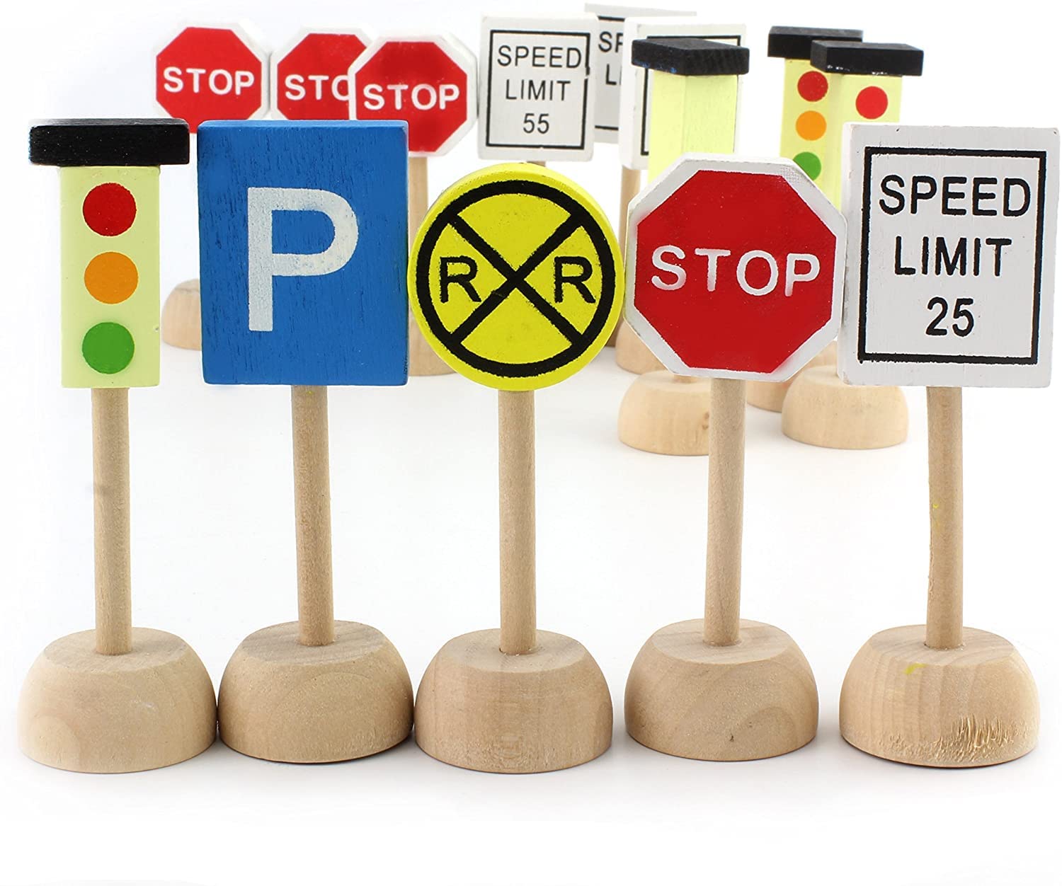Photo 1 of Attatoy Kids Wooden Street Signs Playset (14-Piece Set), Wood Traffic Signs Perfect for Car & Train Set