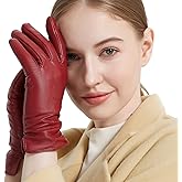 NOVBJECT Leather Gloves for Women Winter Full Touch Screen Genuine Leather Warm Cashmere Knitted Lining
