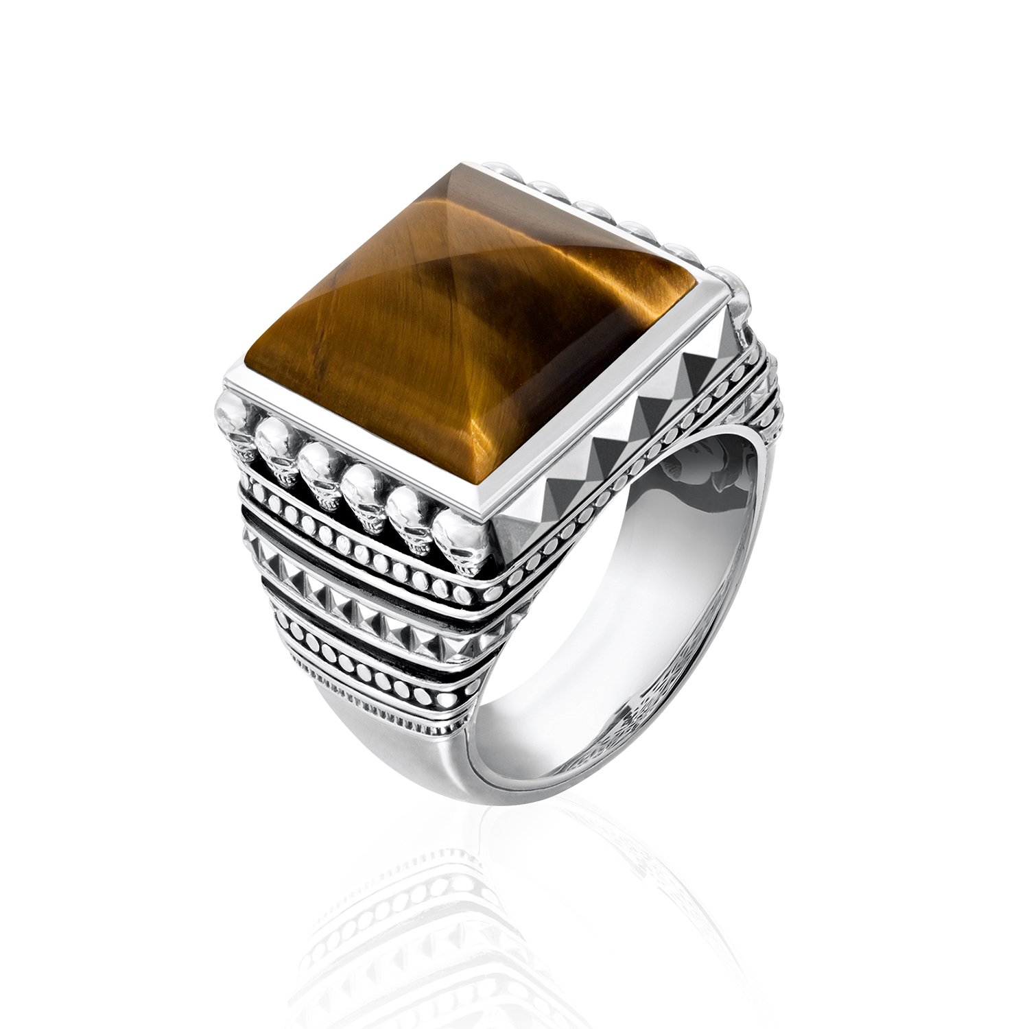 Thomas Sabo Men Brown 925 Sterling Silver Tiger's Eye Ring - Size T 1/2 TR2158-826-2-62