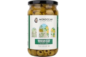 MOROCCAN OLIVE GROVE, Moroccan Picholine Pitted Olives, 26.28oz (740g), Premium Handpicked and Naturally Cured Olives - Olives Whole without Pits from Morocco - Martini Olives (1 Pack)