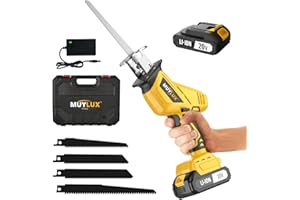 MUYLUX Cordless Reciprocating Saw, Electric Saw with Battery & Charger, 20V Battery Power Saws, 0-3000 SPM Variable Speed, Tool-Free Change, 4 PCS Blades for Wood Metal PVC Pipe Tree Cutting