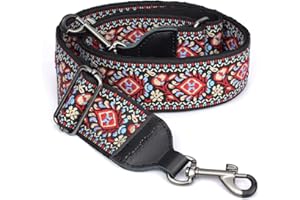 CLOUDMUSIC Banjo Strap Guitar Strap For Handbag Purse Jacquard Woven With Leather Ends And Metal Clips(Red Pattern)