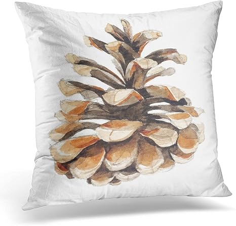 Sdamas Decorative Pillow Cover Brown Pinecone Watercolor Pine Cone
