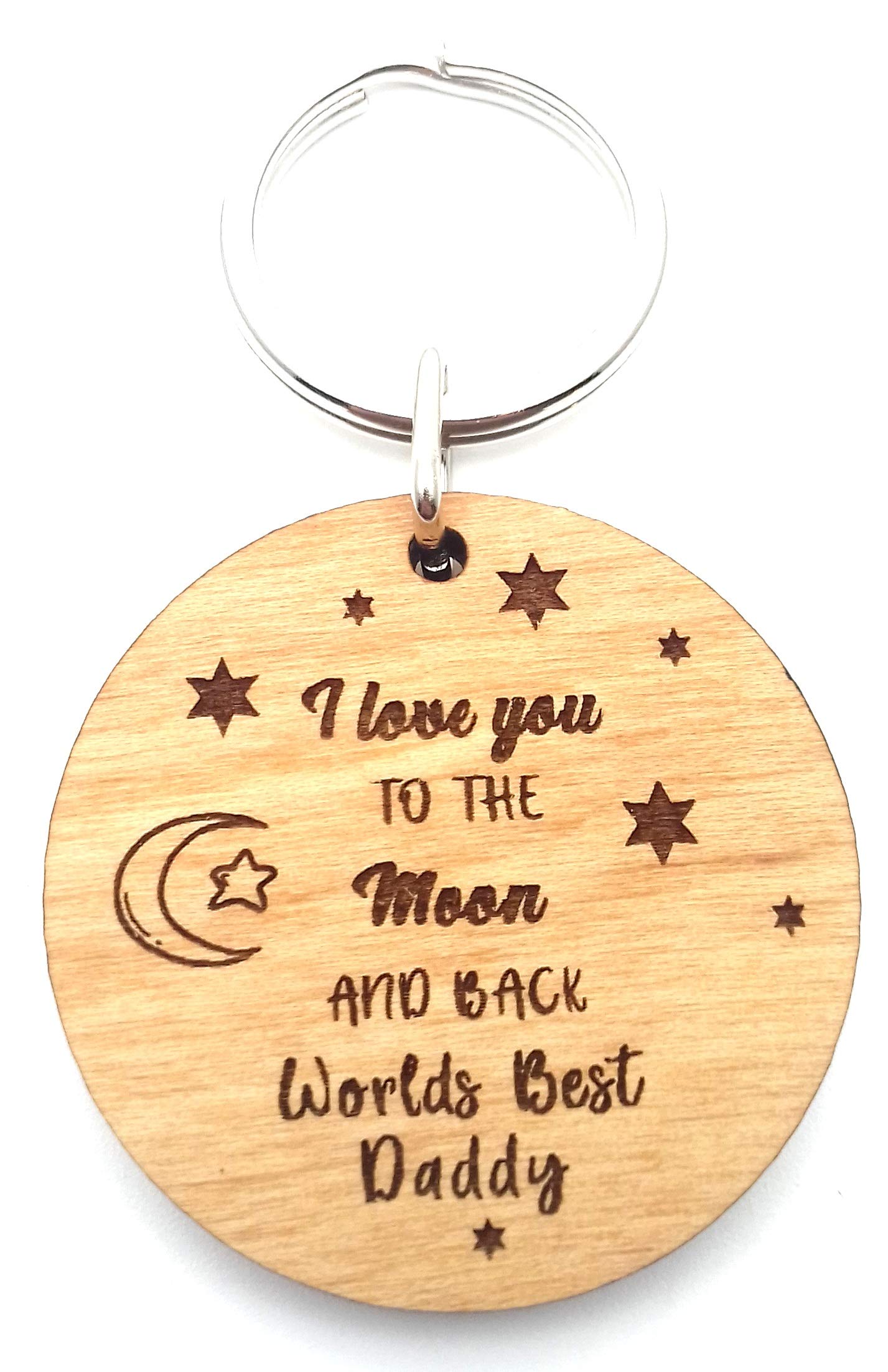 Worlds Best Daddy I Love You to The Moon and Back Wooden Keyring Key Ring Gifts from Son Daughter for Birthday Fathers Day