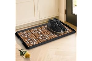 BEHERO Boot Tray Shoe Mat Decorative Patterned, Rubber Boot Matt Tray Indoor and Outdoor Use, 16" x27.5" Shoe Cleaning Mat Non-Slip, Shoe Storage Waterproof with Artistic Prints for Entryway(Brown)