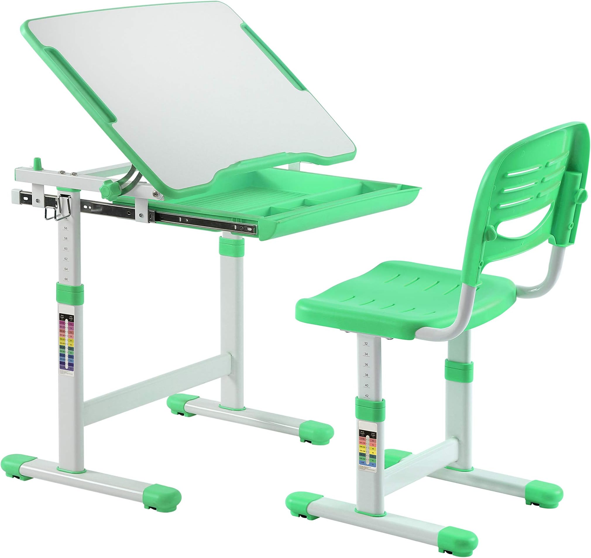 KIDOMATE Kids Height Adjustable Study Table with Auto Lock, Tiltable Desk, 3-14 Years (Green) (Desk Size 664 x 474mm) with 1 Year Warranty