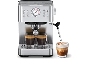 Artkoff Espresso Machine with Temperature Display, 20 Bar Compact Espresso Maker with Milk Frother for Home, Stainless Steel Coffee Machine with 50oz Removable Water Tank for Cappuccino, Latte, Silver