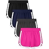 Aikuco 4 Packs Girls Athletic Shorts Toddler Soccer Running Active Dolphin Dry-Fit Kids Gym Workout Performance Shorts