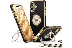 XYZ for iPhone 17 Case with Stand, Phone Case with Double Ring Kickstand, Women Girls Bling Luxury Protective Case Heart for 