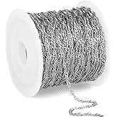 33 Feet Stainless Steel Singapore Chains Roll, 1.7mm Width 304 Stainless Steel Twisted Link Chain Bulk Spool for Jewelry Making DIY Craft