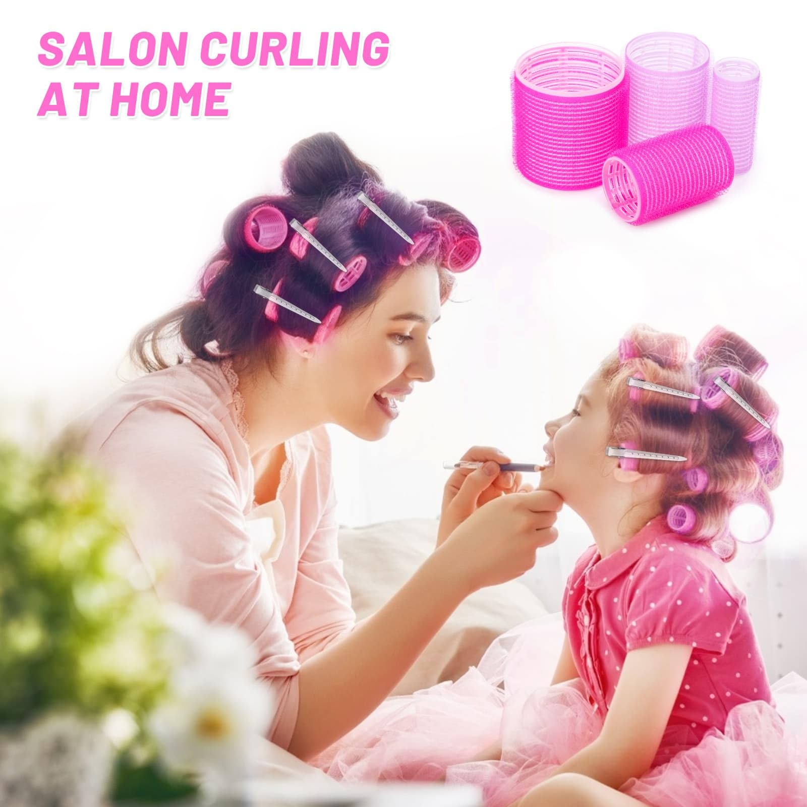 Rollers Hair Curlers Set - 36 Pieces with 4 Sizes (6 Jumbo, 6 Large, 6 Medium & 6 Small Curlers), 12 Hair Clips for Long, Thick Hair, Pink