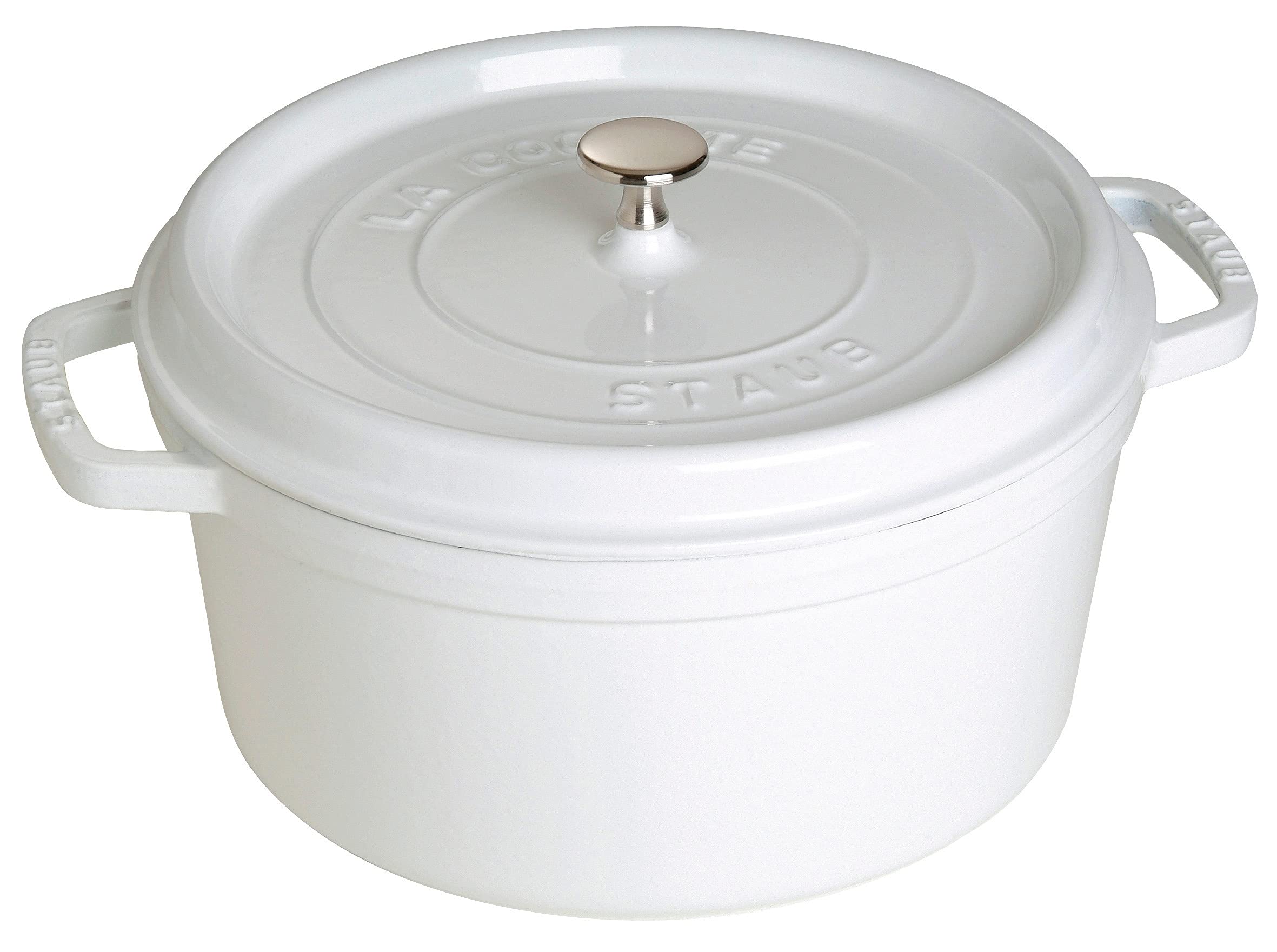 Photo 1 of STAUB Cast Iron Dutch Oven 7-qt Round Cocotte, Serves 7- 8, Made in France, White