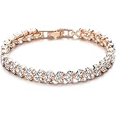 Lvseeman Valentine’s Day Gift for Her – Minimalist Full Crystal Zircon Bracelet for Women, Rose Gold Roman Style, Anti-Static Elegant Tennis Bracelet for Daily Wear