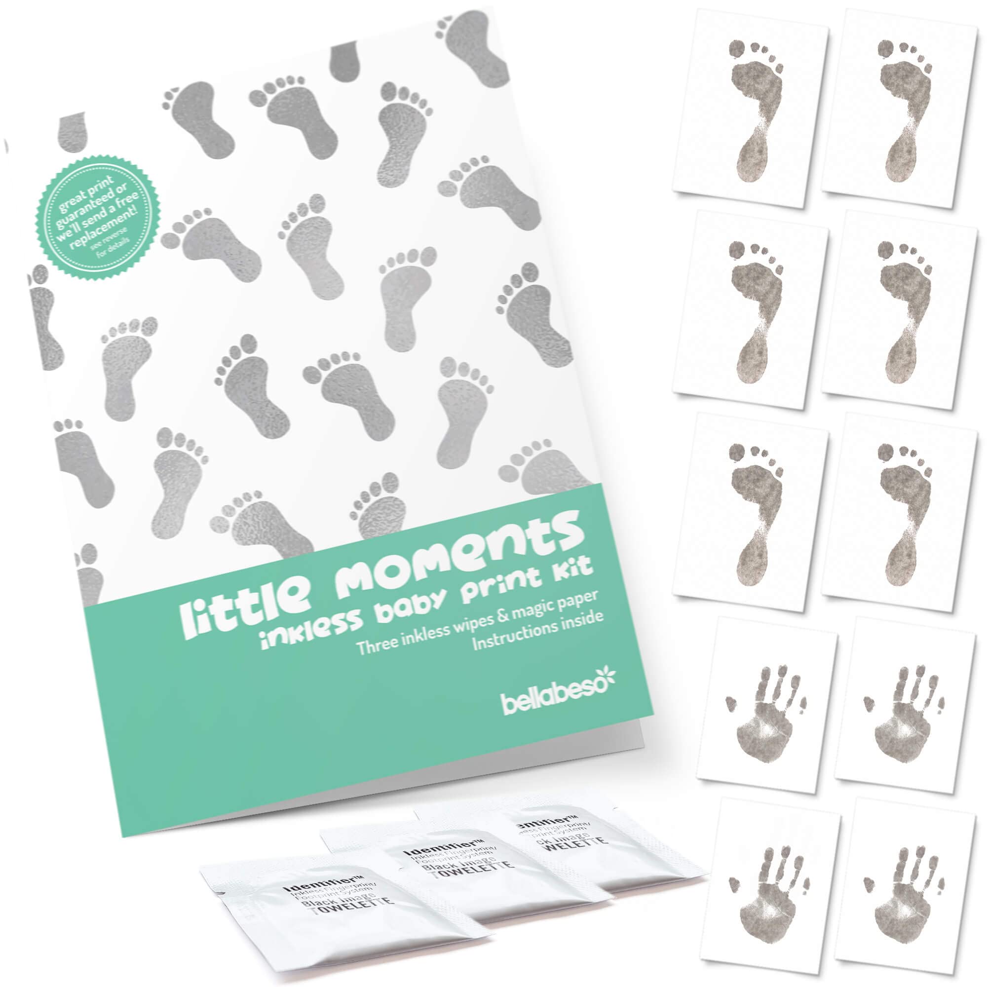 Inkless 10 Sheet & 3 Inkless Towelette Baby Hand Print and Foot Print Kit - Ready to Frame Sizes
